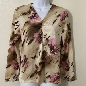 Pencini Vintage Y2K Tan Fairycore Long Sleeve Fairy Cinched N Neck Top Large